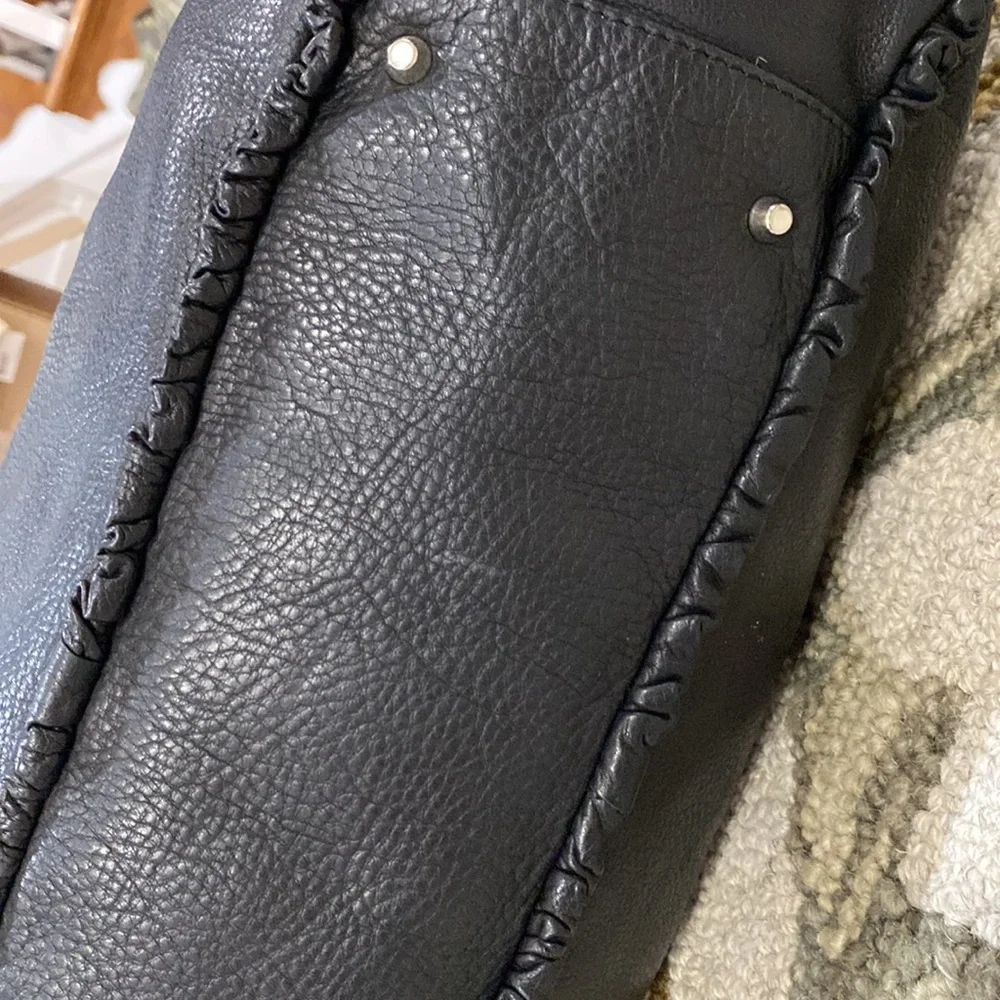 💕 Furla black Italian leather large braided satchel bag 💕